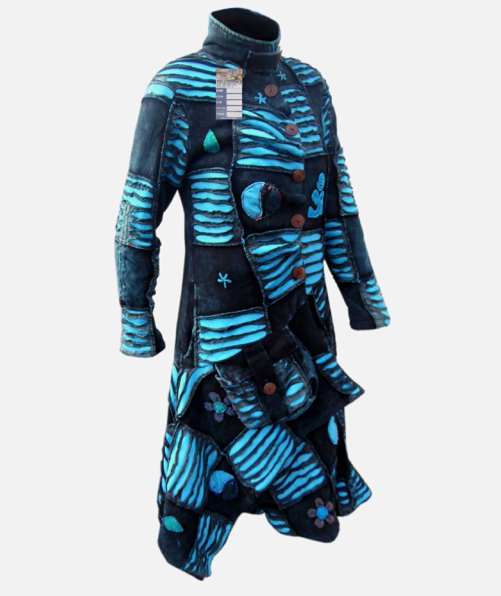 Gheri OM Patchwork Ribs Aysmmetrical Hem Coat Red