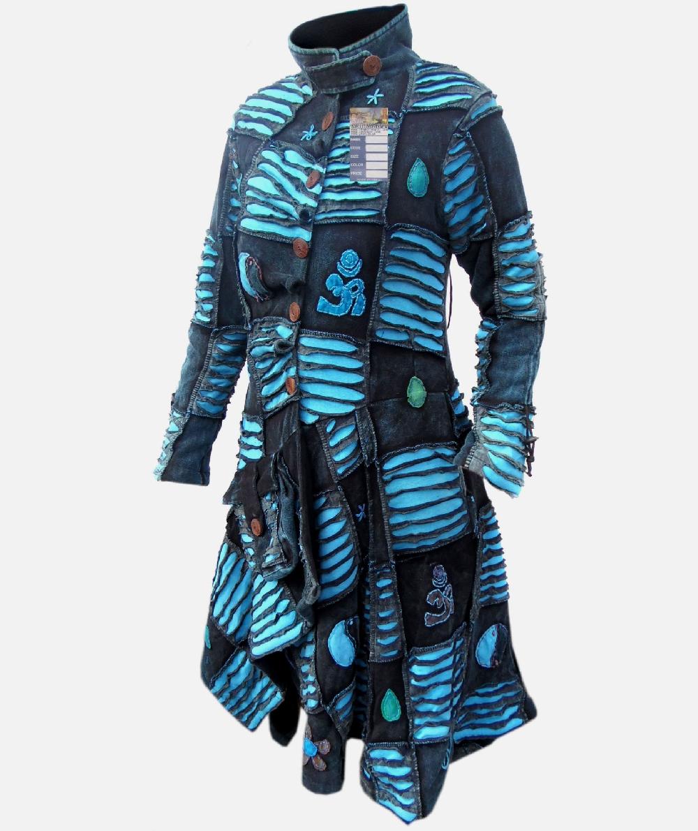 Gheri OM Patchwork Ribs Aysmmetrical Hem Coat Red