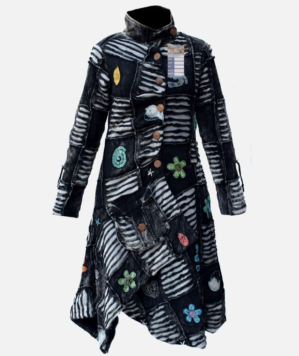 gheri OM Patchwork Ribs Aysmmetrical Hem Coat Red