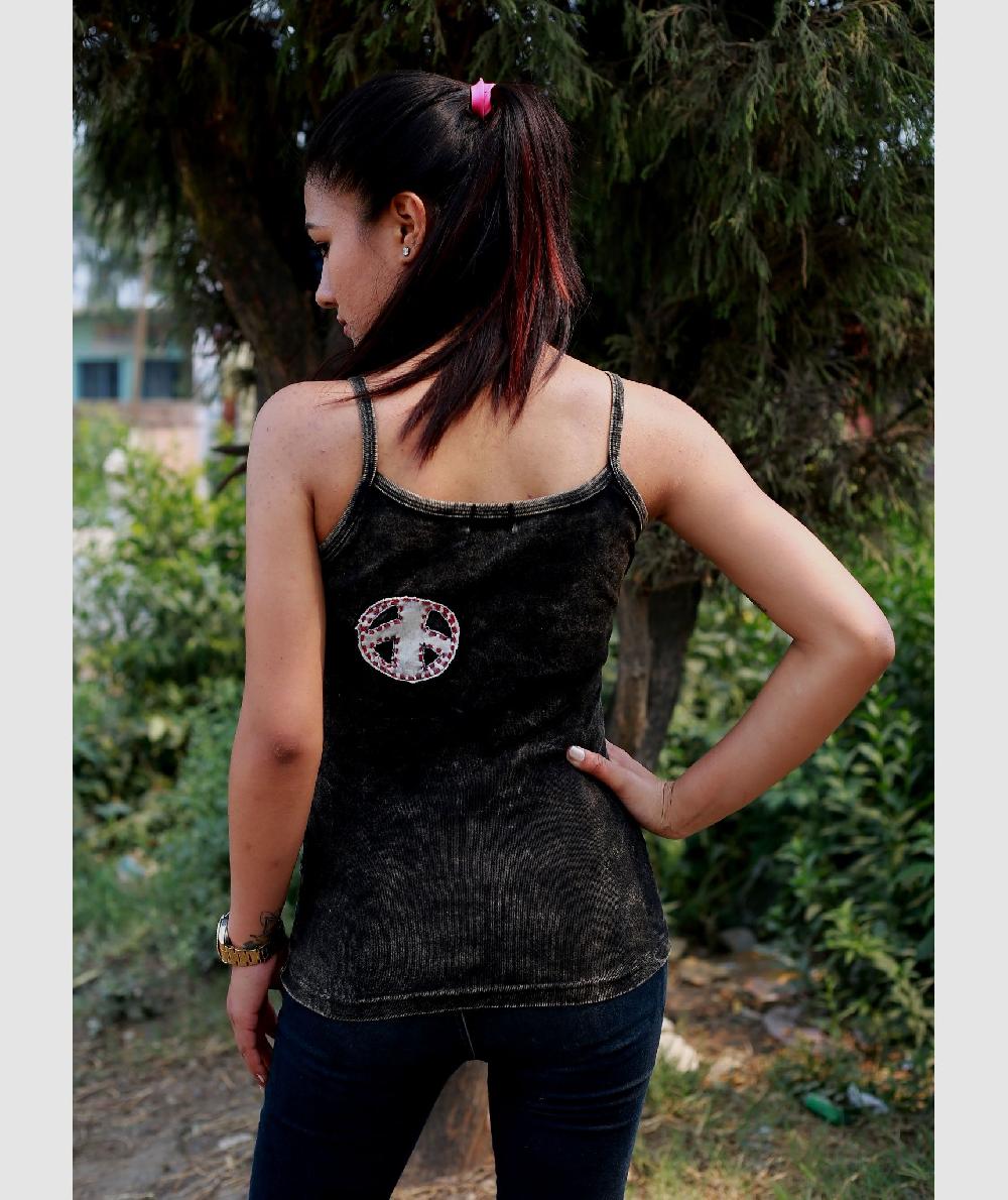 Gheri OM Razor Cut Patchwork Tank Top Black