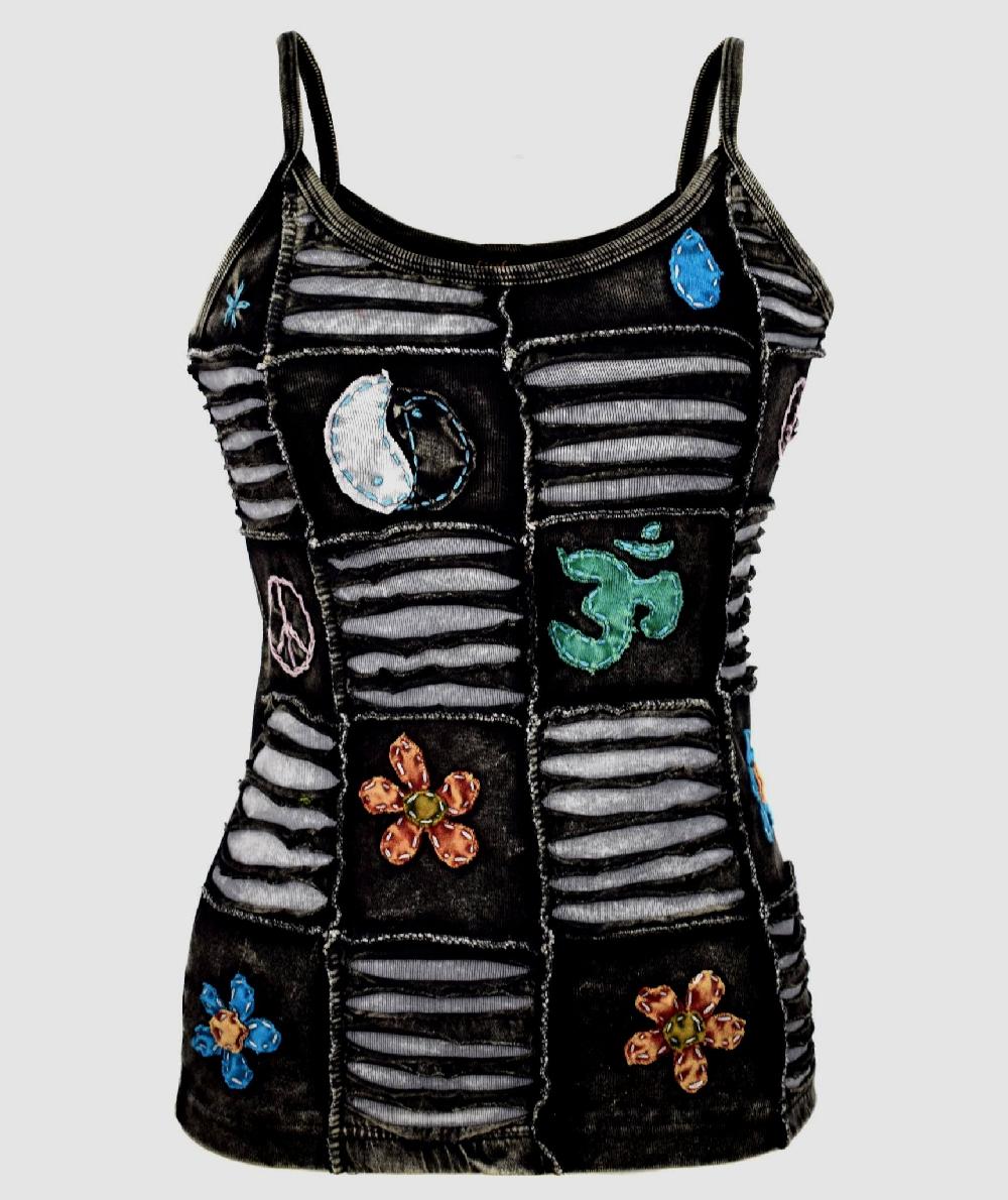 Gheri OM Razor Cut Patchwork Tank Top Black