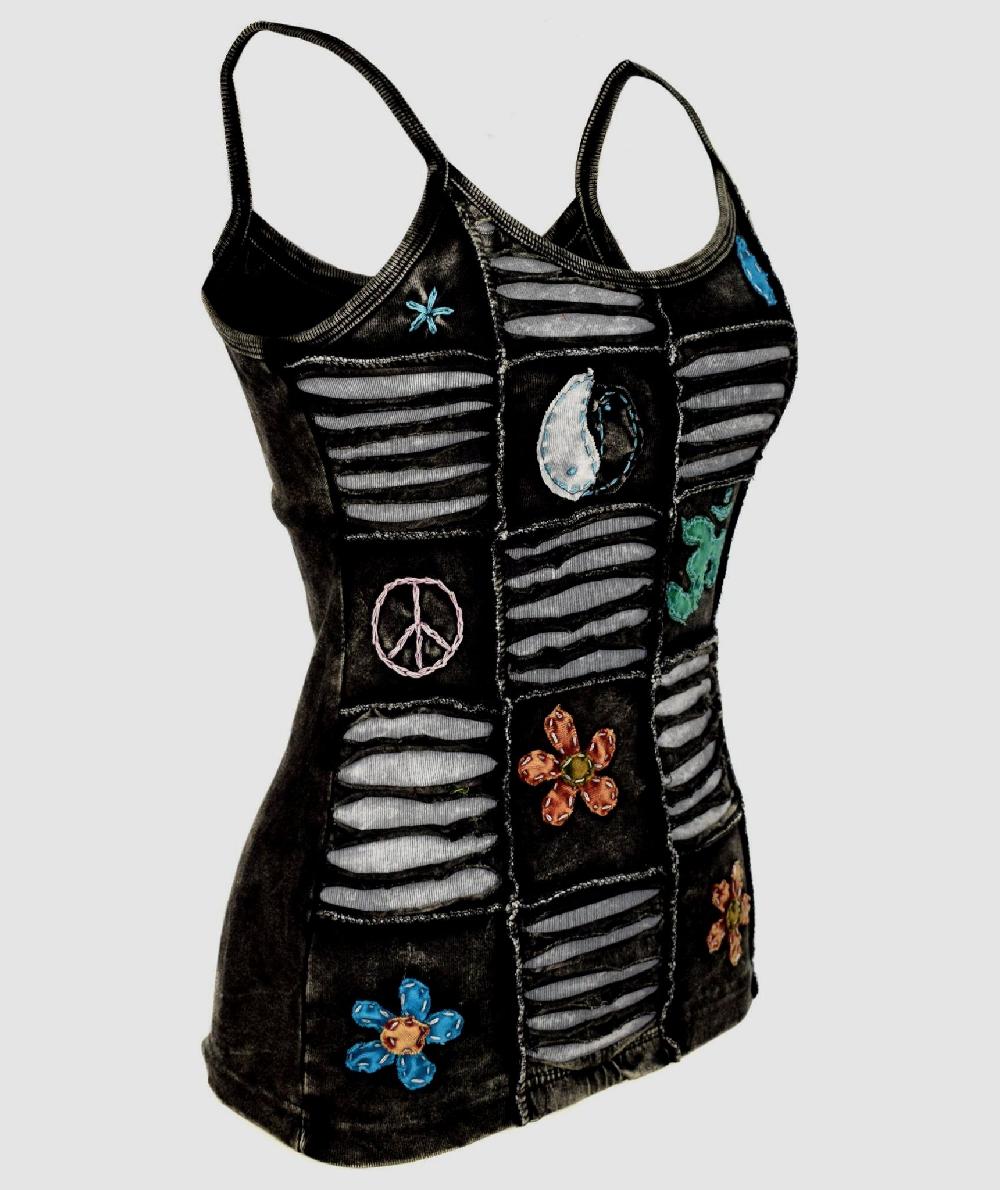 Gheri OM Razor Cut Patchwork Tank Top Black