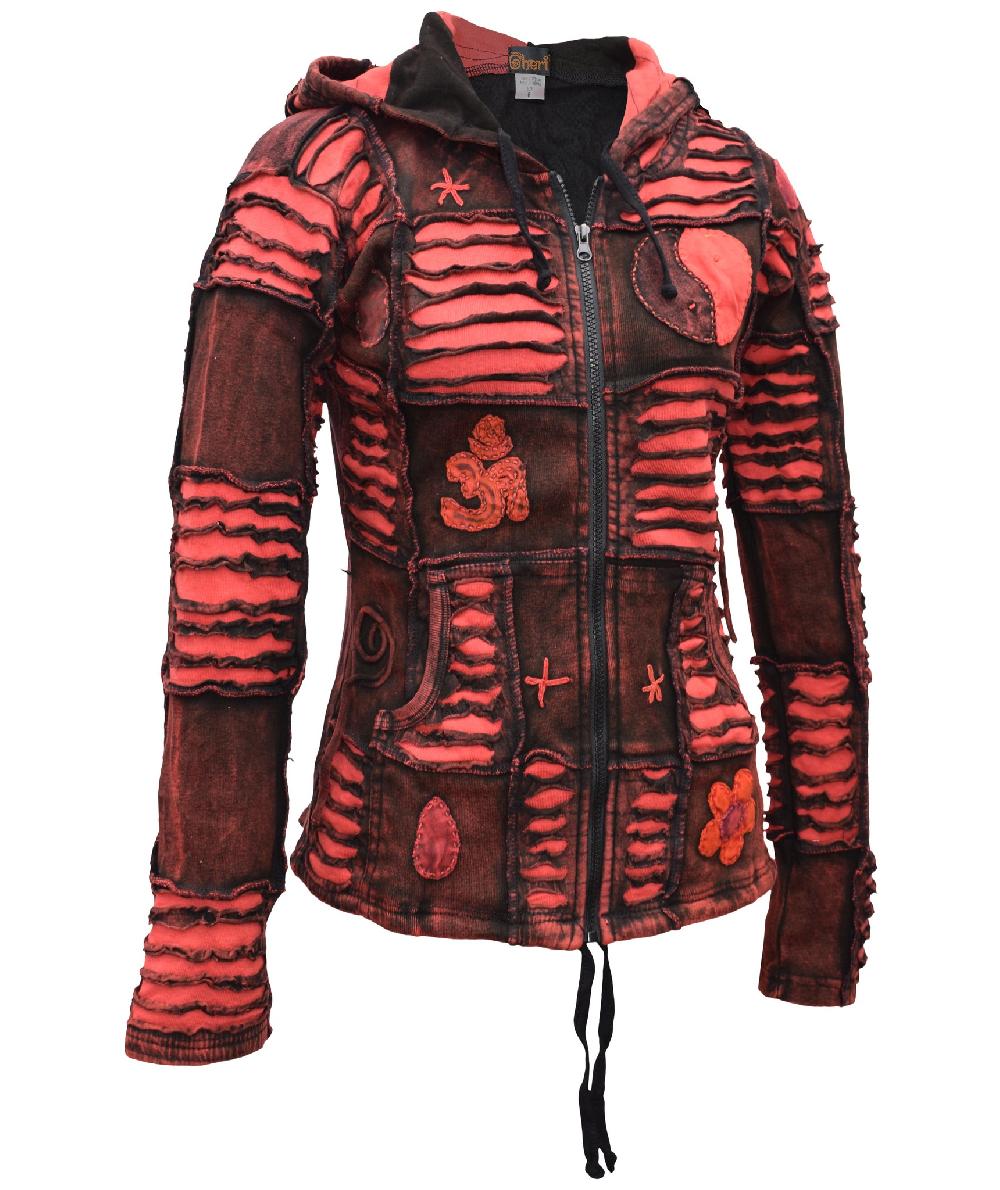 Gheri Om Ying Yang Patchwork Ribs Hoody Red RED