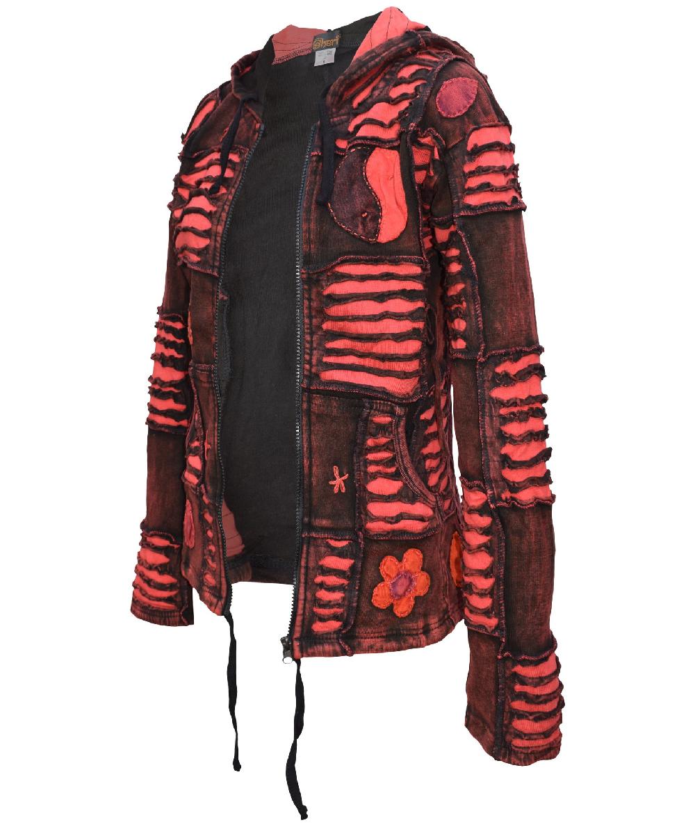 Gheri Om Ying Yang Patchwork Ribs Hoody Red RED
