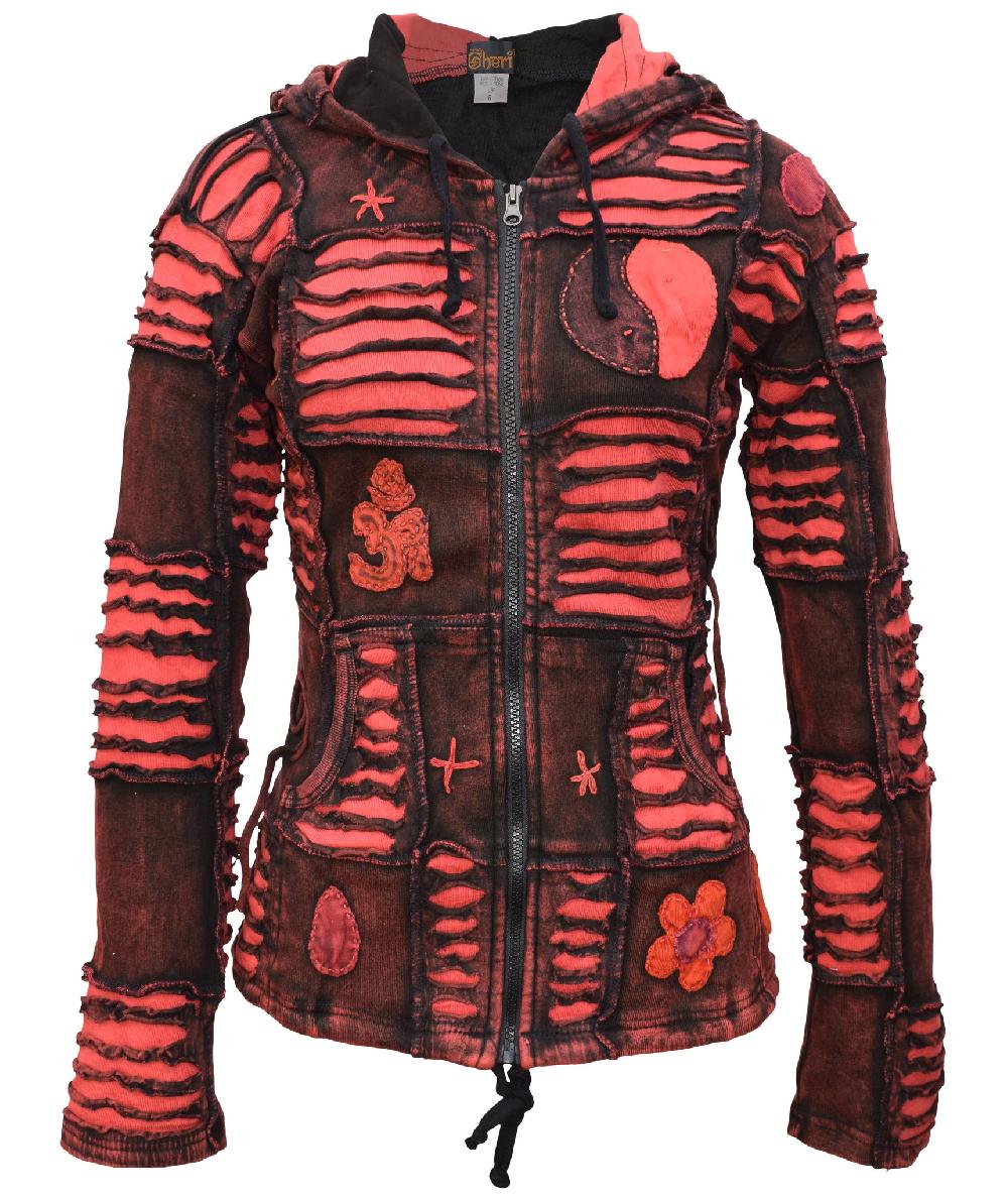 gheri Om Ying Yang Patchwork Ribs Hoody Red RED