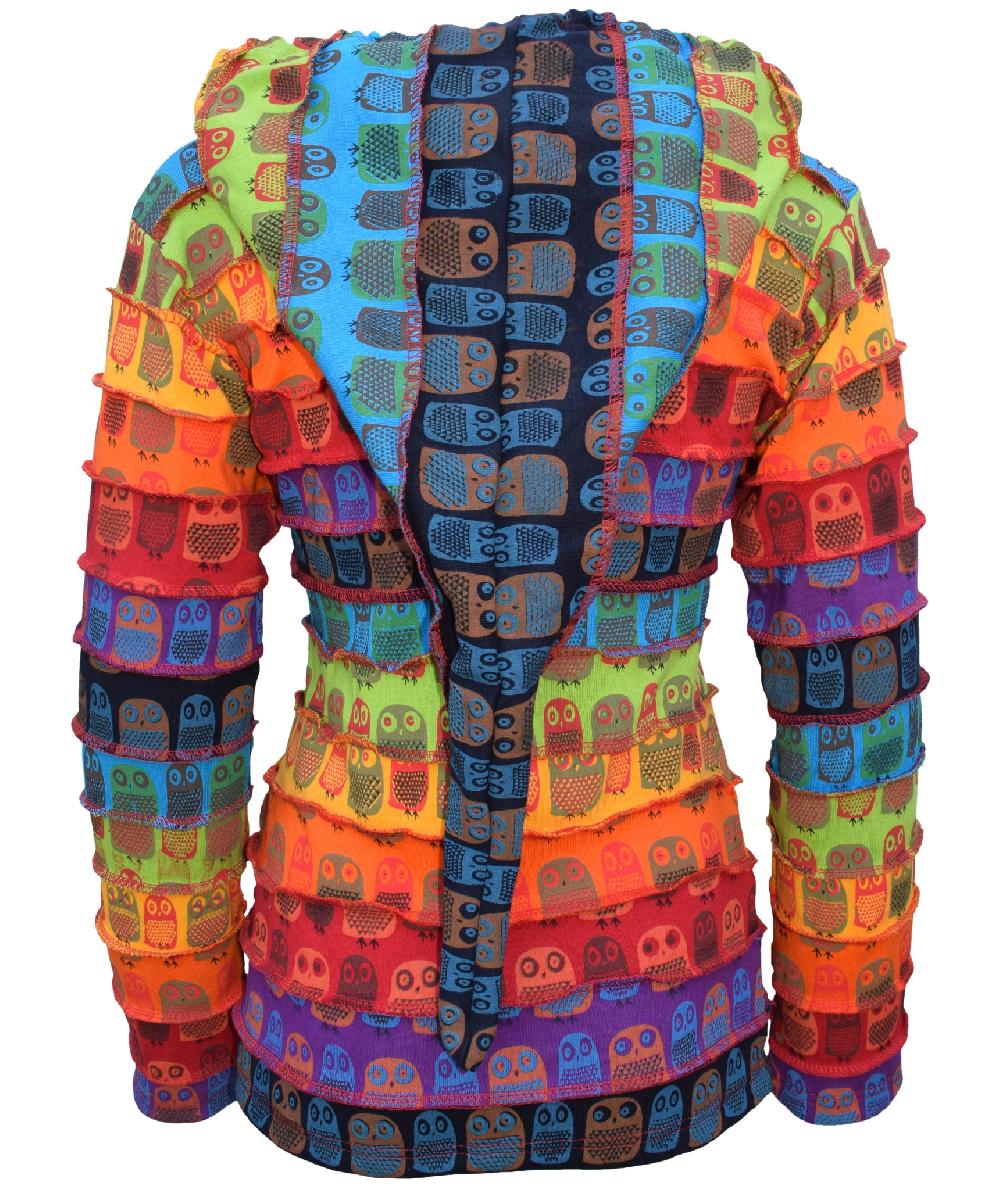 Gheri Owl Printed Patchwork Psychedelic Ribs Hoody