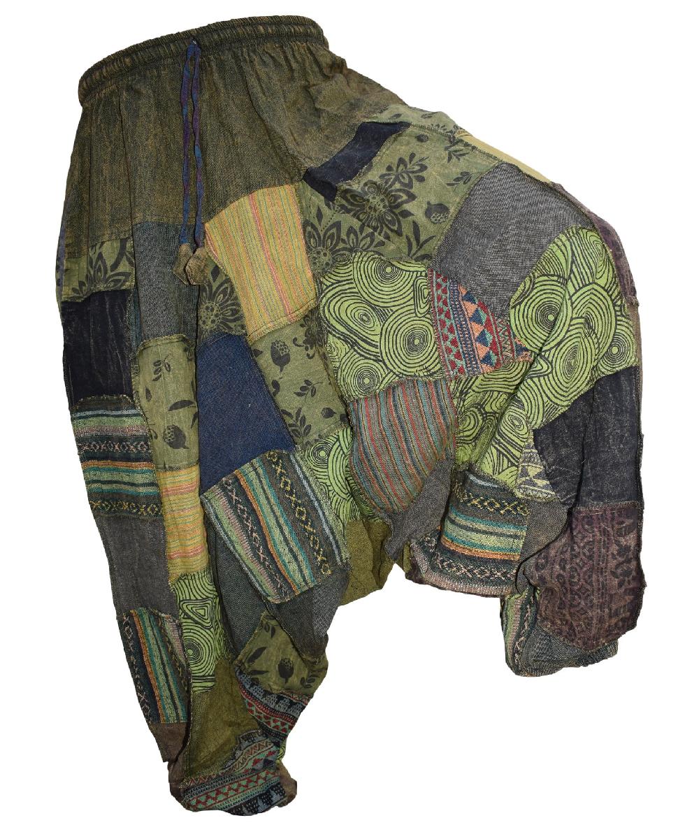 Gheri Patchwork Bohemian Printed Harem Pants Green