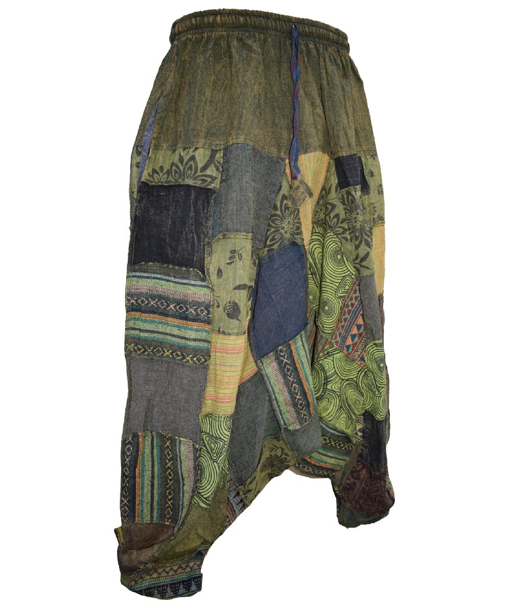 Gheri Patchwork Bohemian Printed Harem Pants Green
