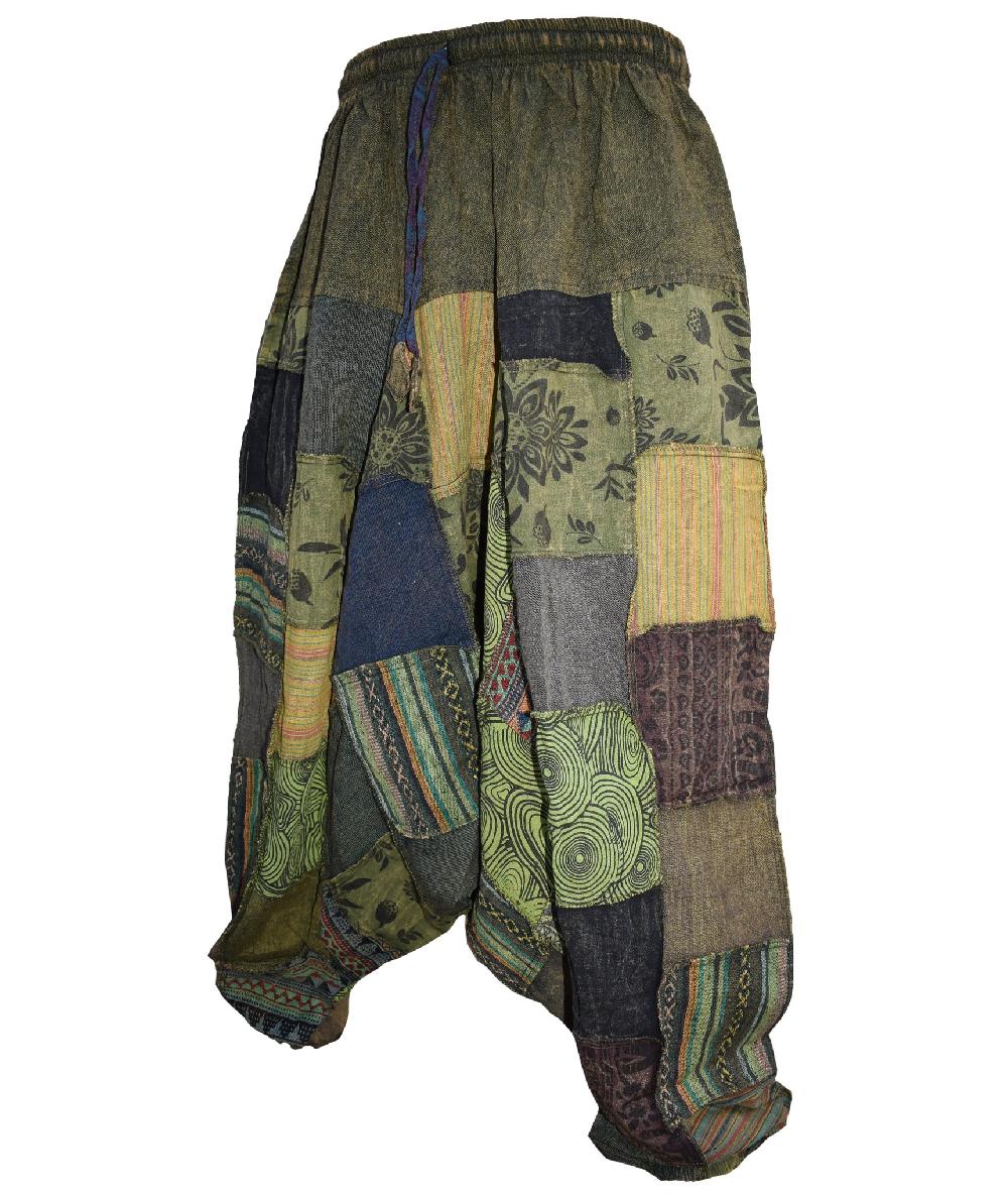 Gheri Patchwork Bohemian Printed Harem Pants Green