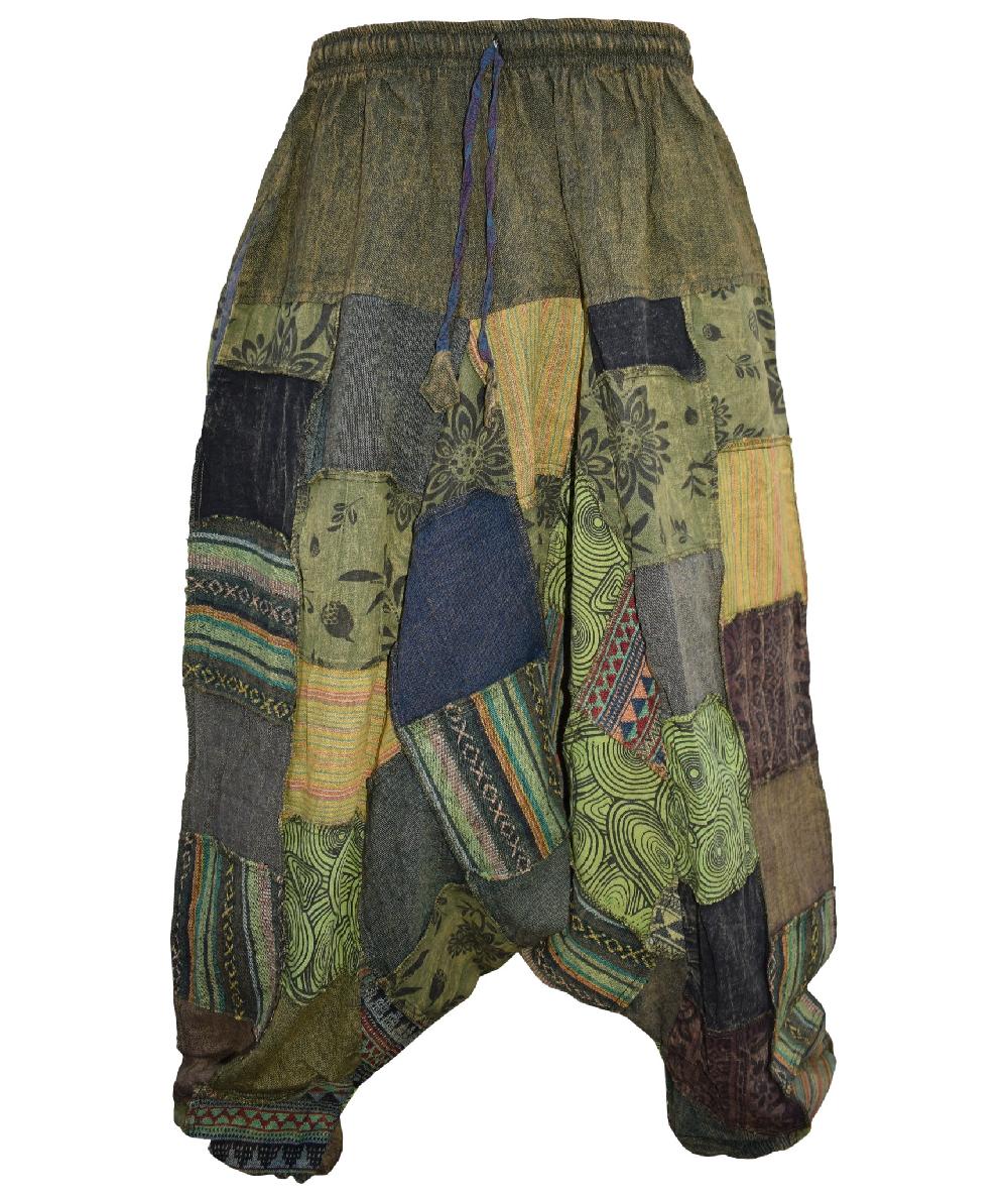 gheri Patchwork Bohemian Printed Harem Pants Green