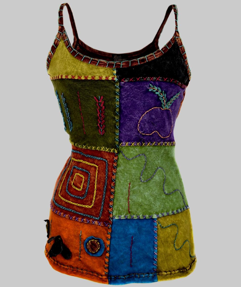 Gheri Patchwork Embroidery Stonewashed Tank Top
