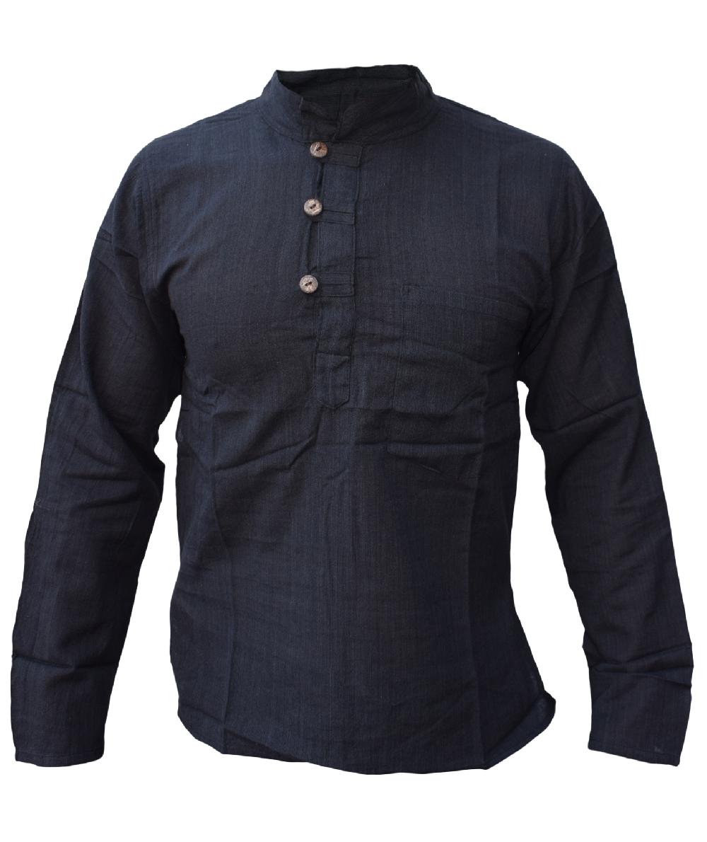 Gheri Plain Cotton Grandad Shirt Black