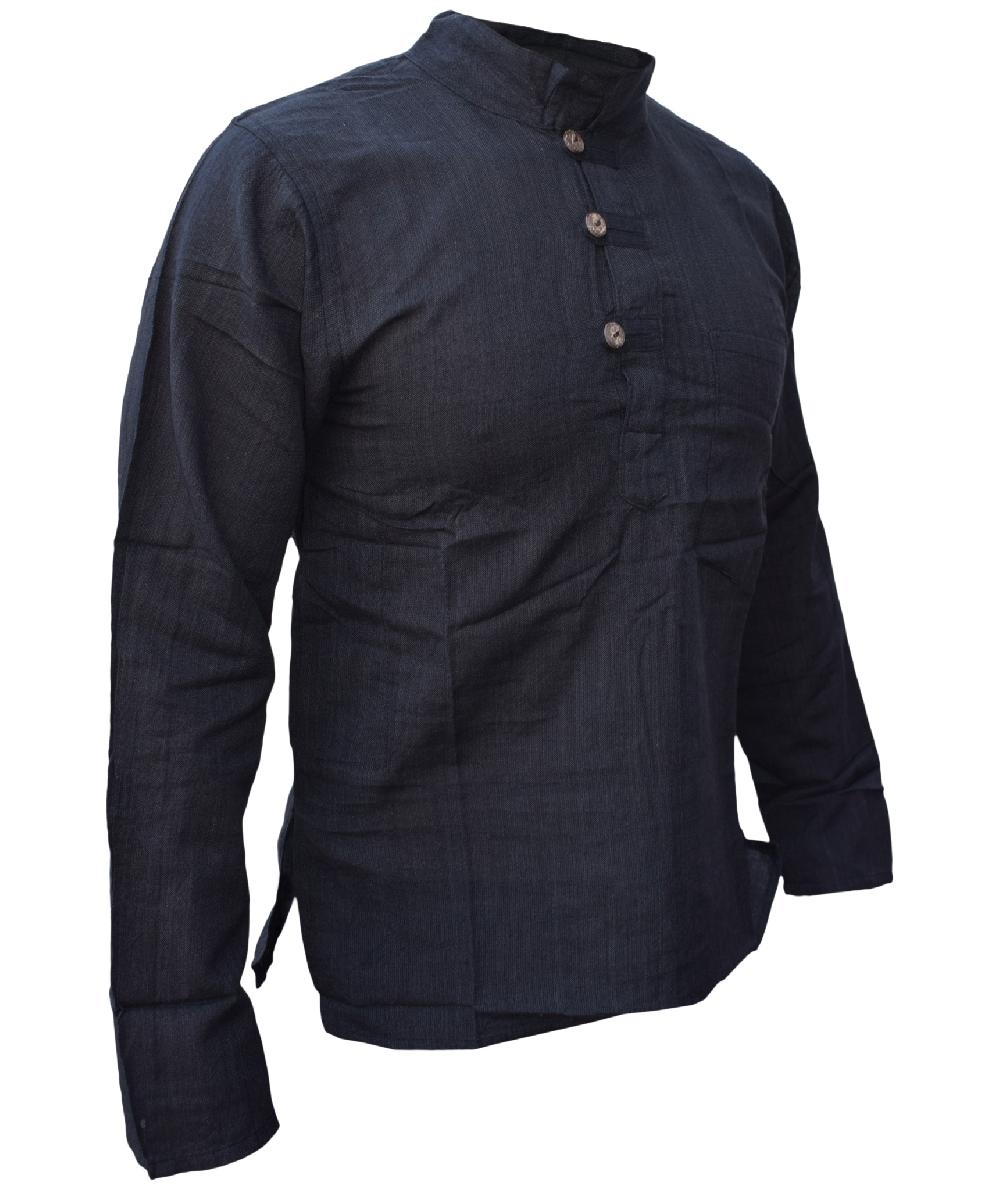 Gheri Plain Cotton Grandad Shirt Black