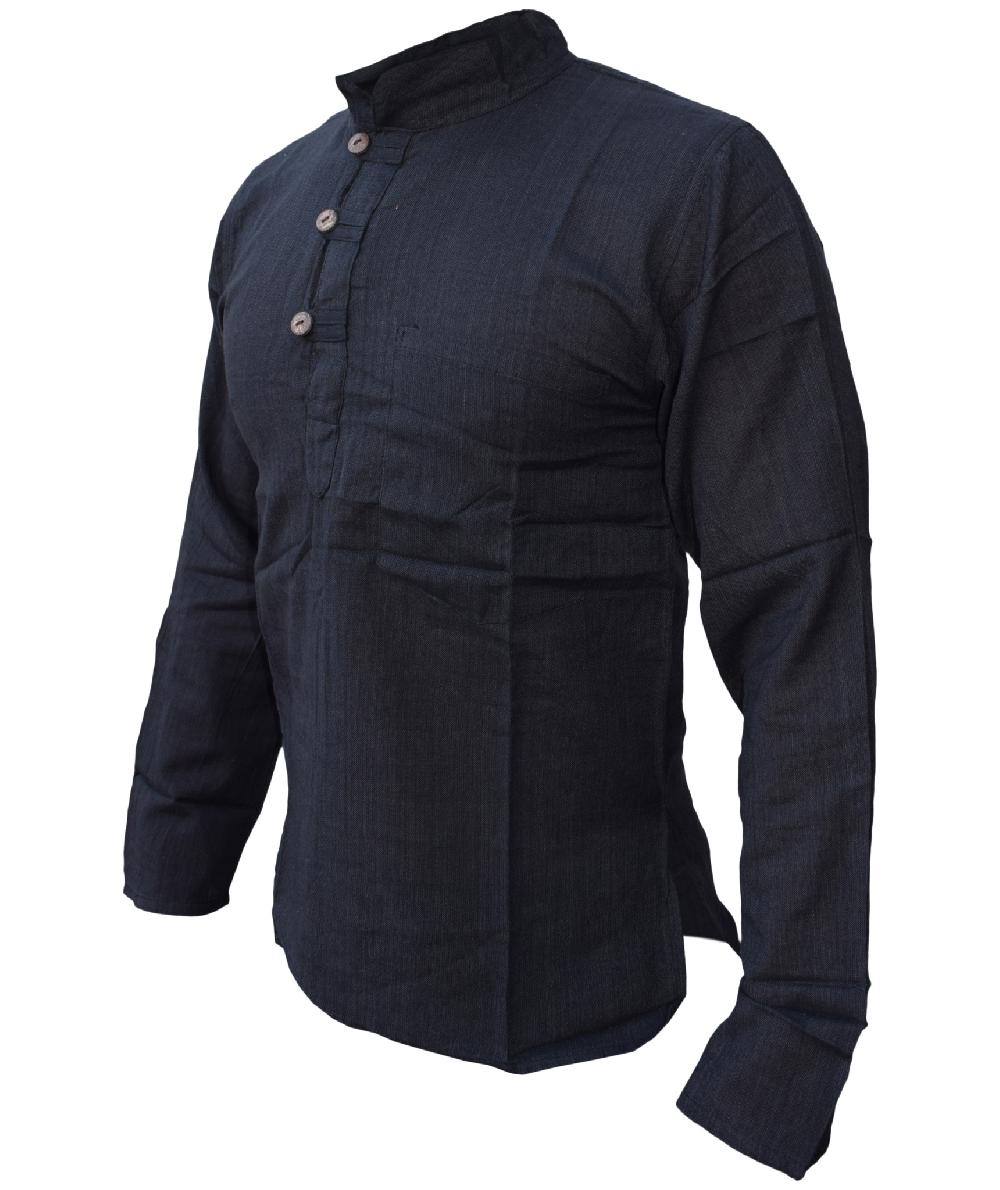 Gheri Plain Cotton Grandad Shirt Black