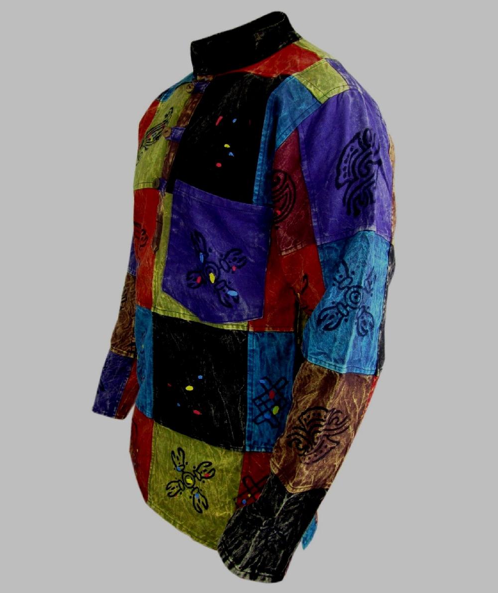 Gheri Plain Patchwork Stonewashed Grandad Shirt