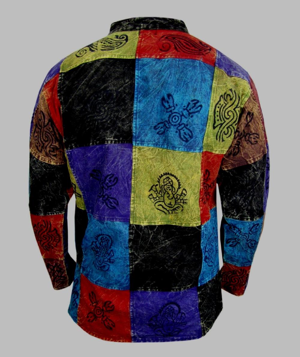 Gheri Plain Patchwork Stonewashed Grandad Shirt