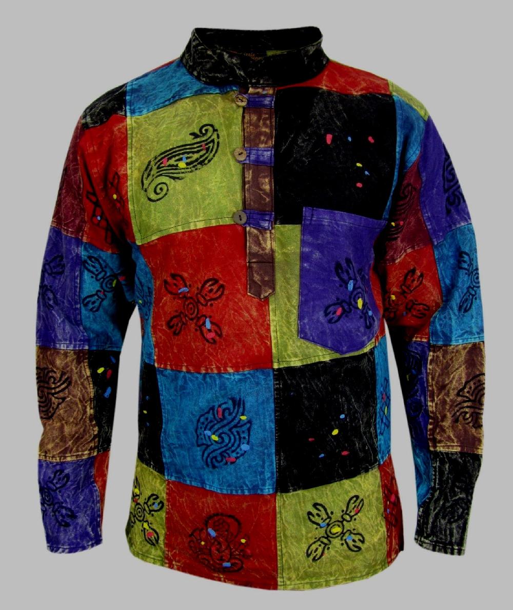 gheri Plain Patchwork Stonewashed Grandad Shirt