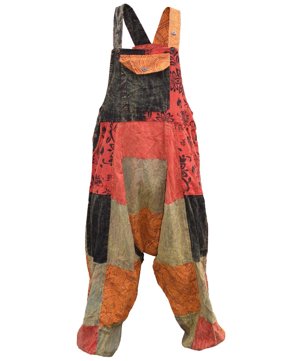 gheri Printed Patchwork Dungaree Orange Mix
