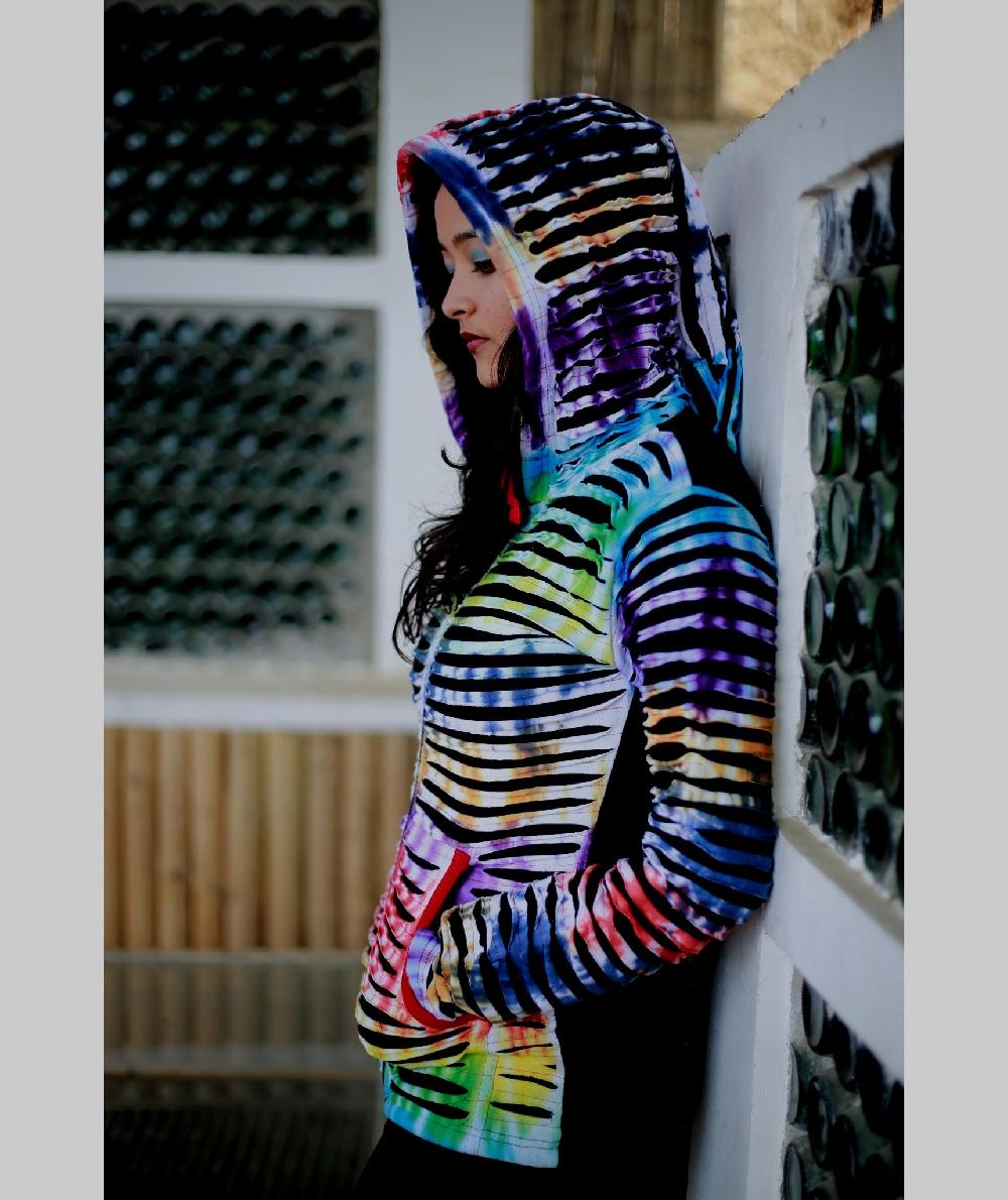 Gheri Rainbow Tiedye Razorcut Ribs Hoody