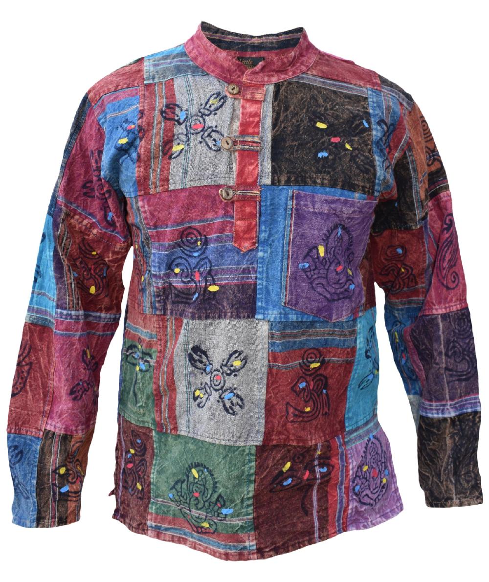 gheri Shyama Patchwork Stonewashed Grandad Shirt