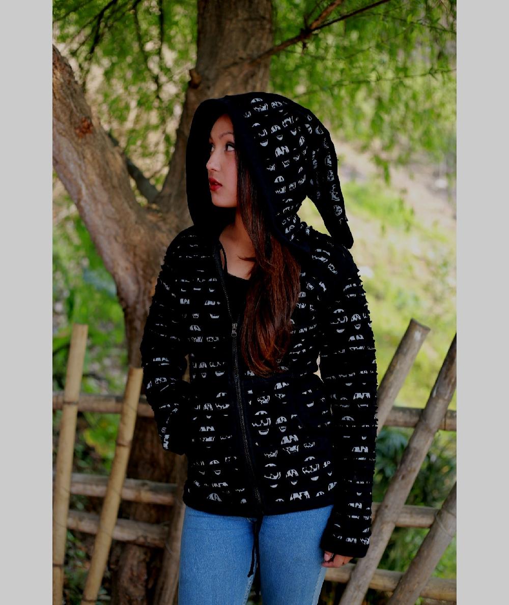 Gheri Skullprint Razorcut Gothic Ribs Hoody