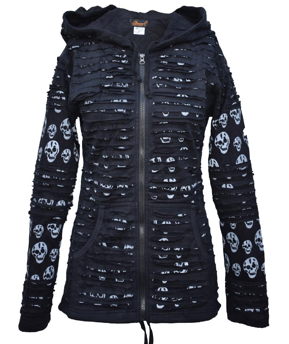 gheri Skullprint Razorcut Gothic Ribs Hoody