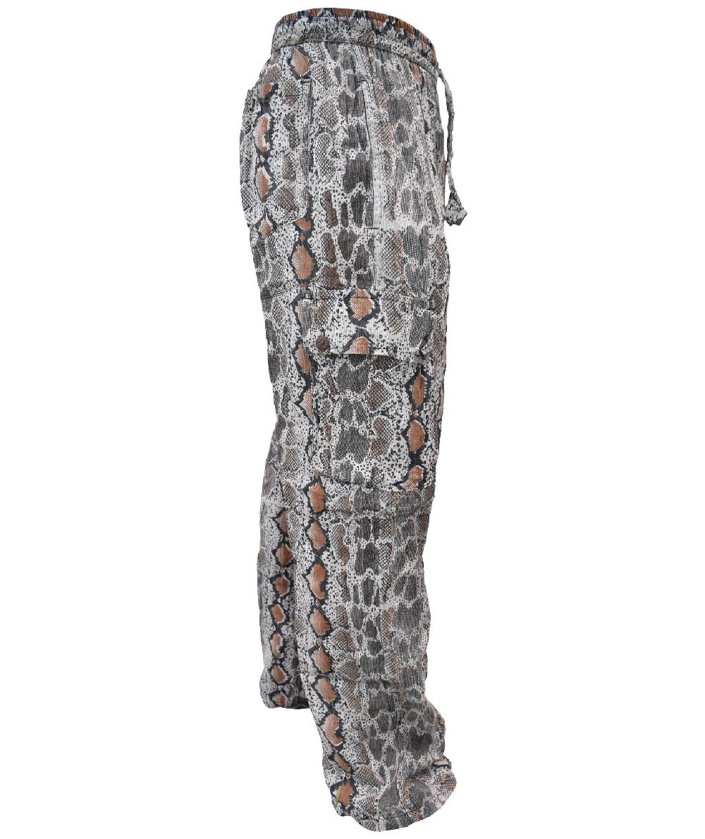 Gheri Snake Printed Cotton Cargo Trouser Brown
