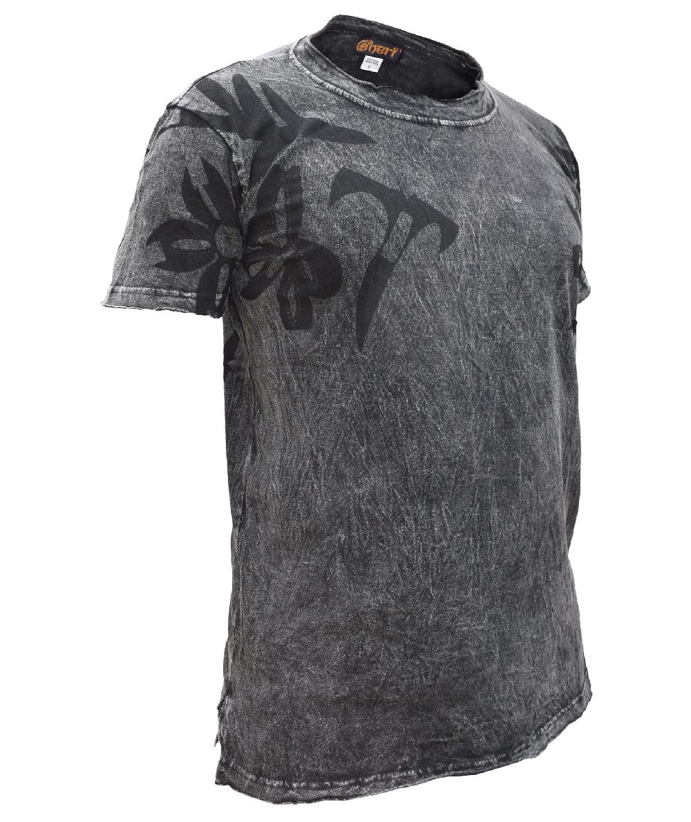 Gheri Stone Washed Frayed Edge T-Shirt Black