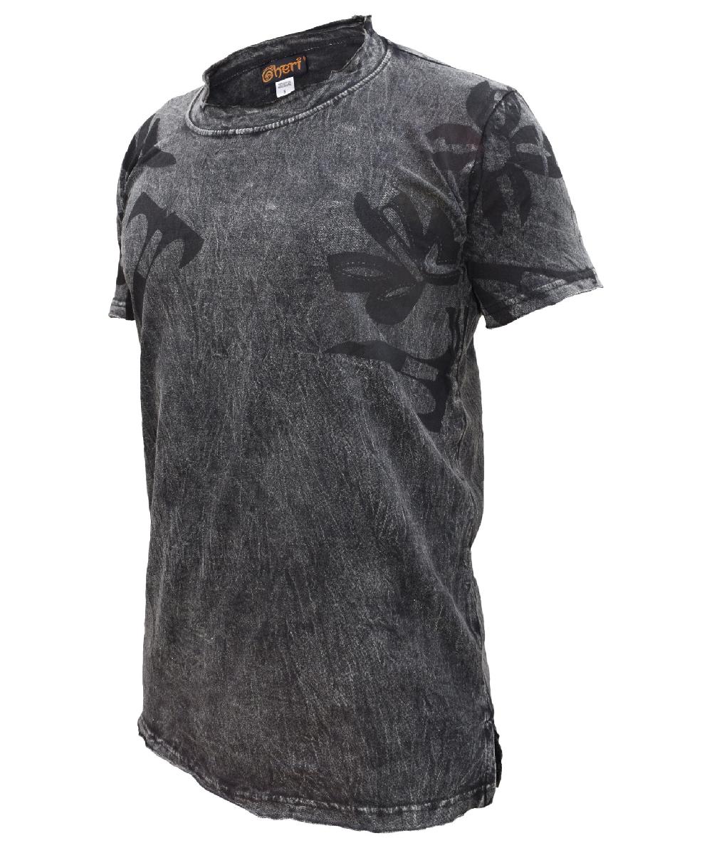 Gheri Stone Washed Frayed Edge T-Shirt Black