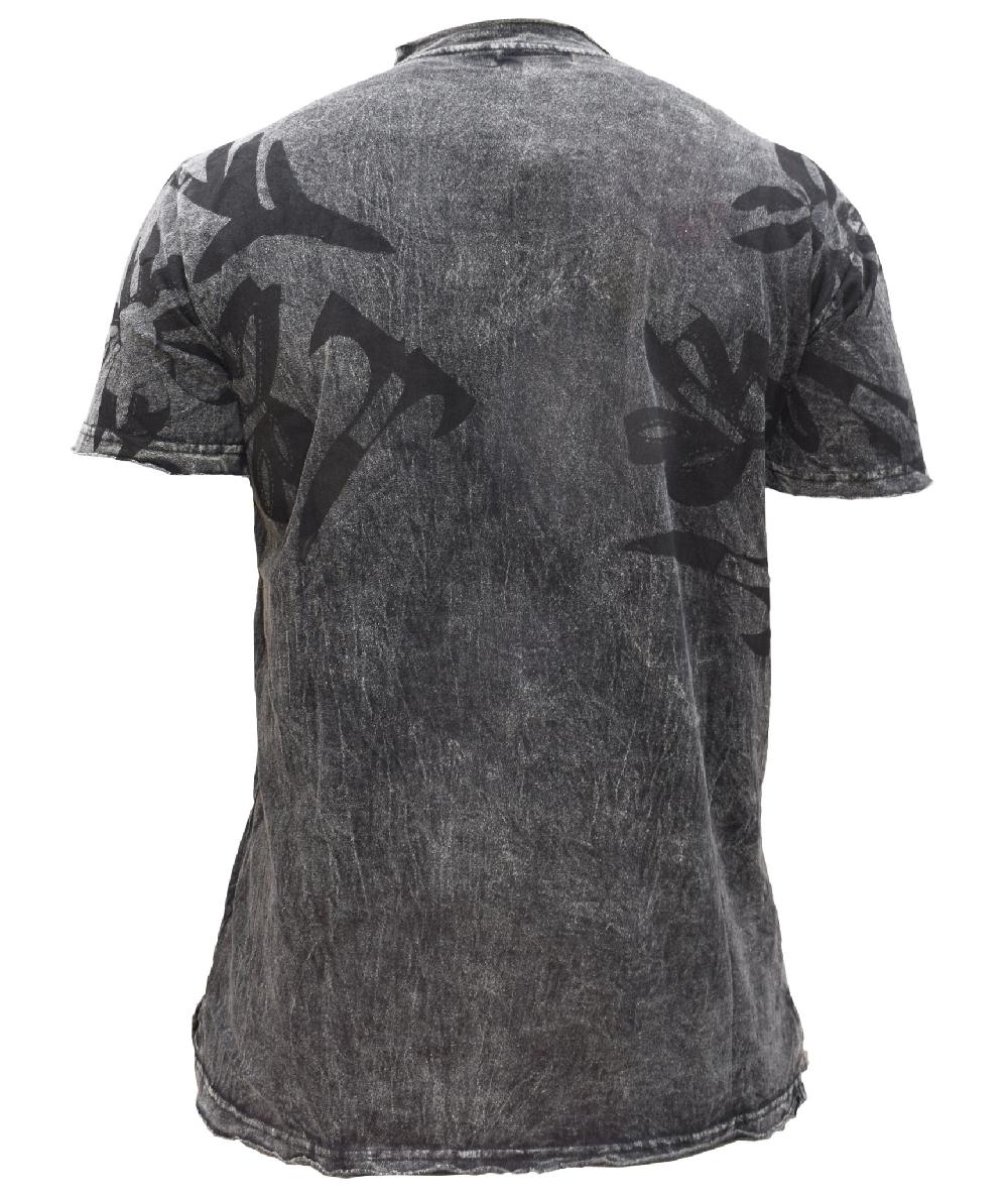 Gheri Stone Washed Frayed Edge T-Shirt Black
