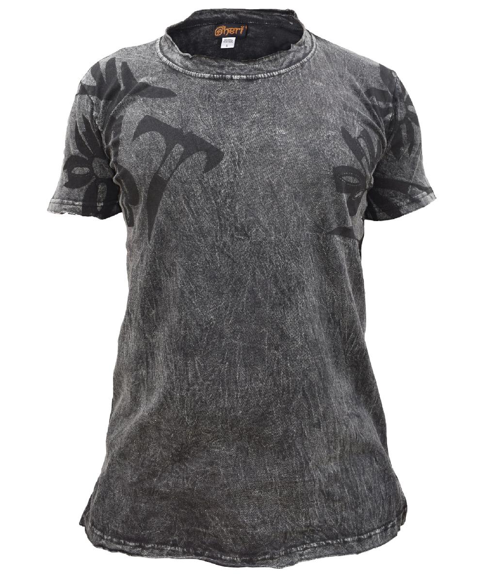 gheri Stone Washed Frayed Edge T-Shirt Black