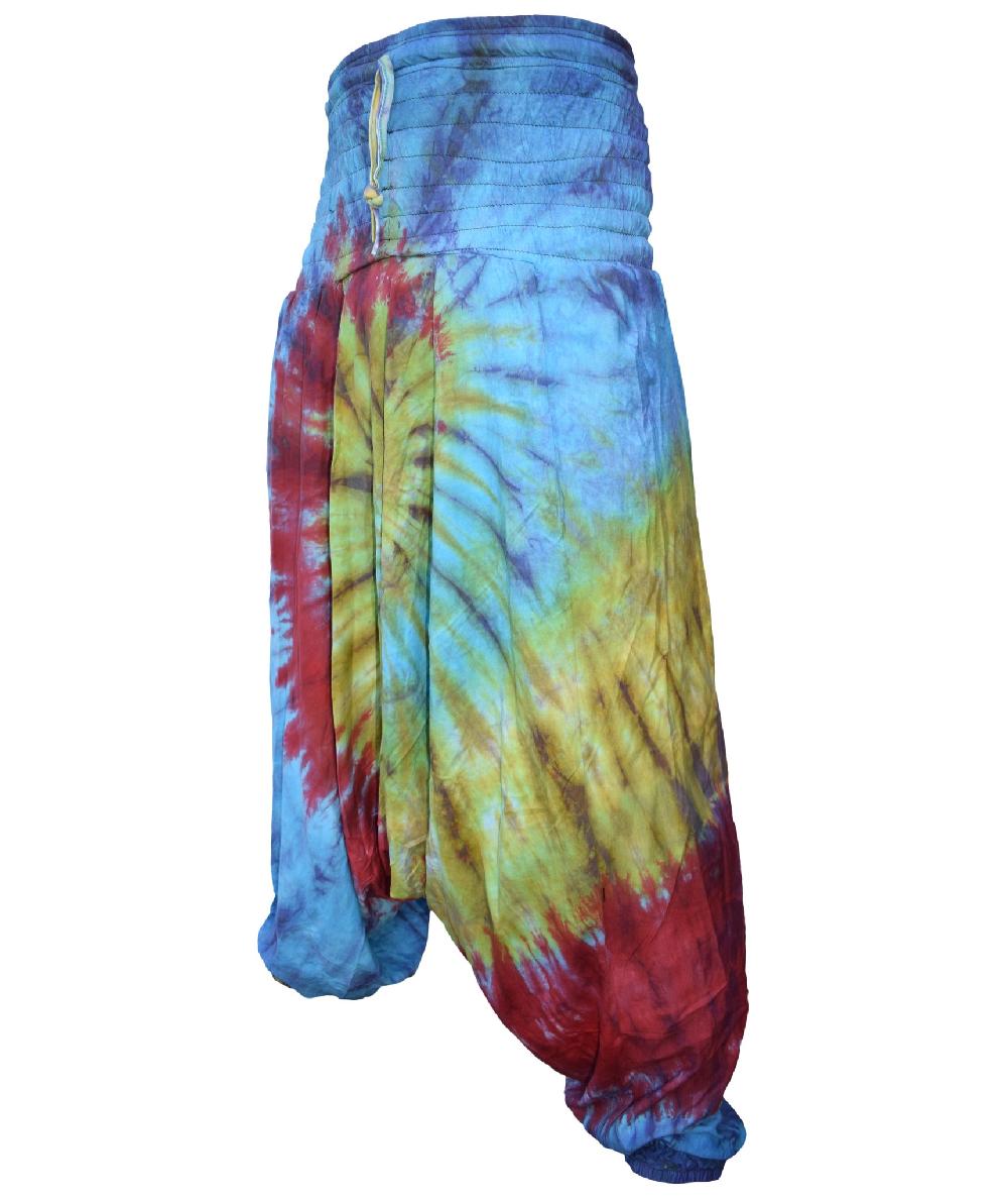 Gheri Tie Dye Cotton Harem Pants Front Spiral