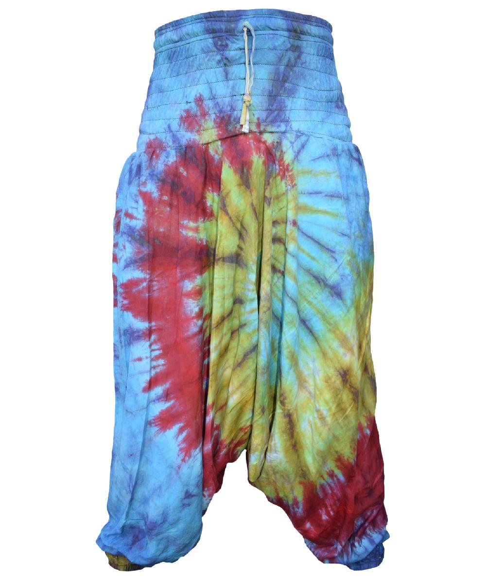 gheri Tie Dye Cotton Harem Pants Front Spiral