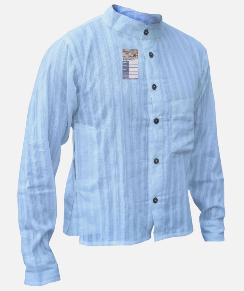 Gheri White Full Button Stripey Grandad Shirt