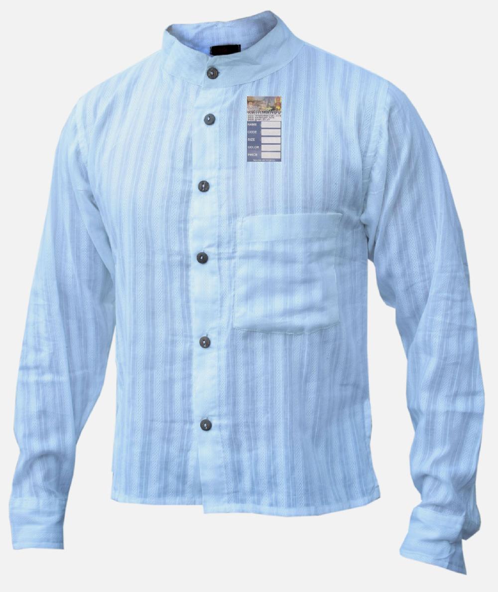 Gheri White Full Button Stripey Grandad Shirt