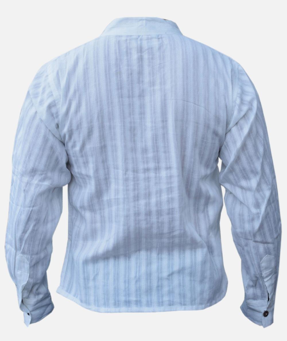 Gheri White Full Button Stripey Grandad Shirt