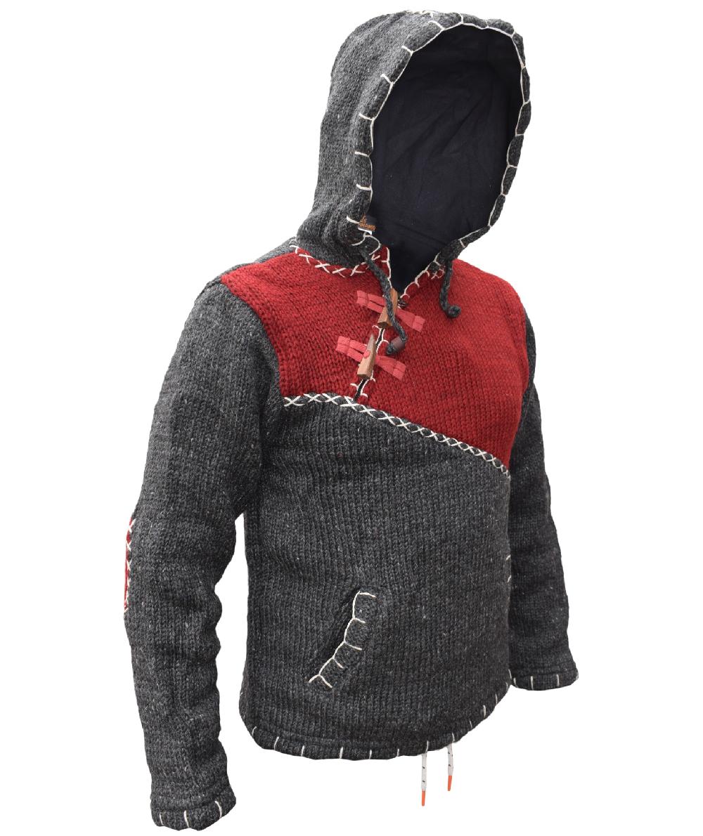 Gheri Woolen Cross Zip Jumper Maroon Charcoal