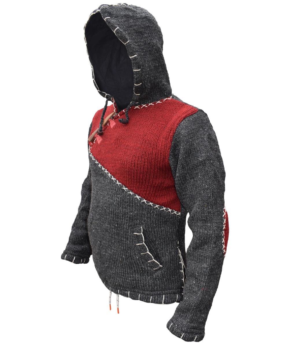 Gheri Woolen Cross Zip Jumper Maroon Charcoal