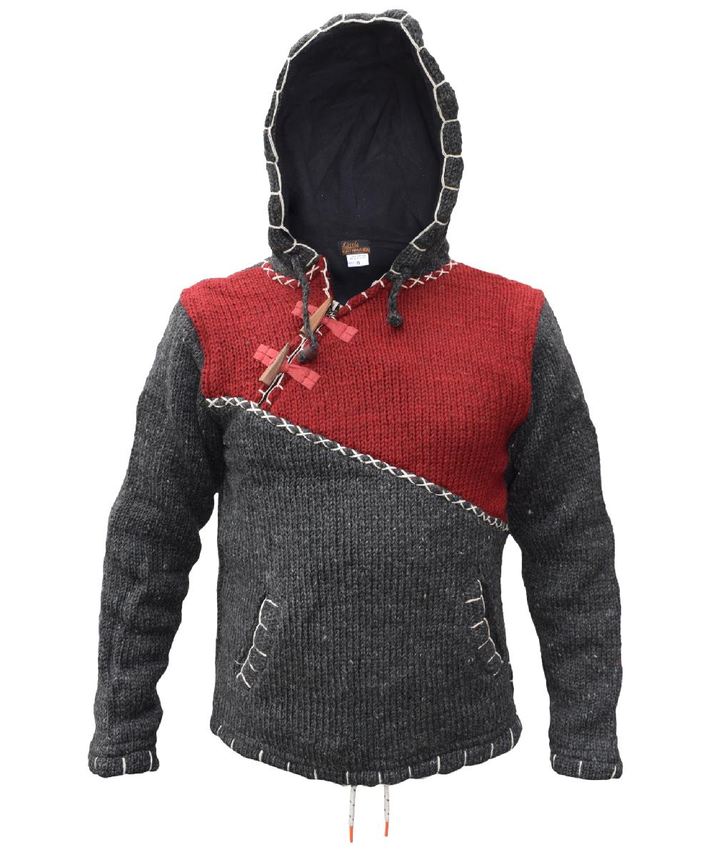 gheri Woolen Cross Zip Jumper Maroon Charcoal