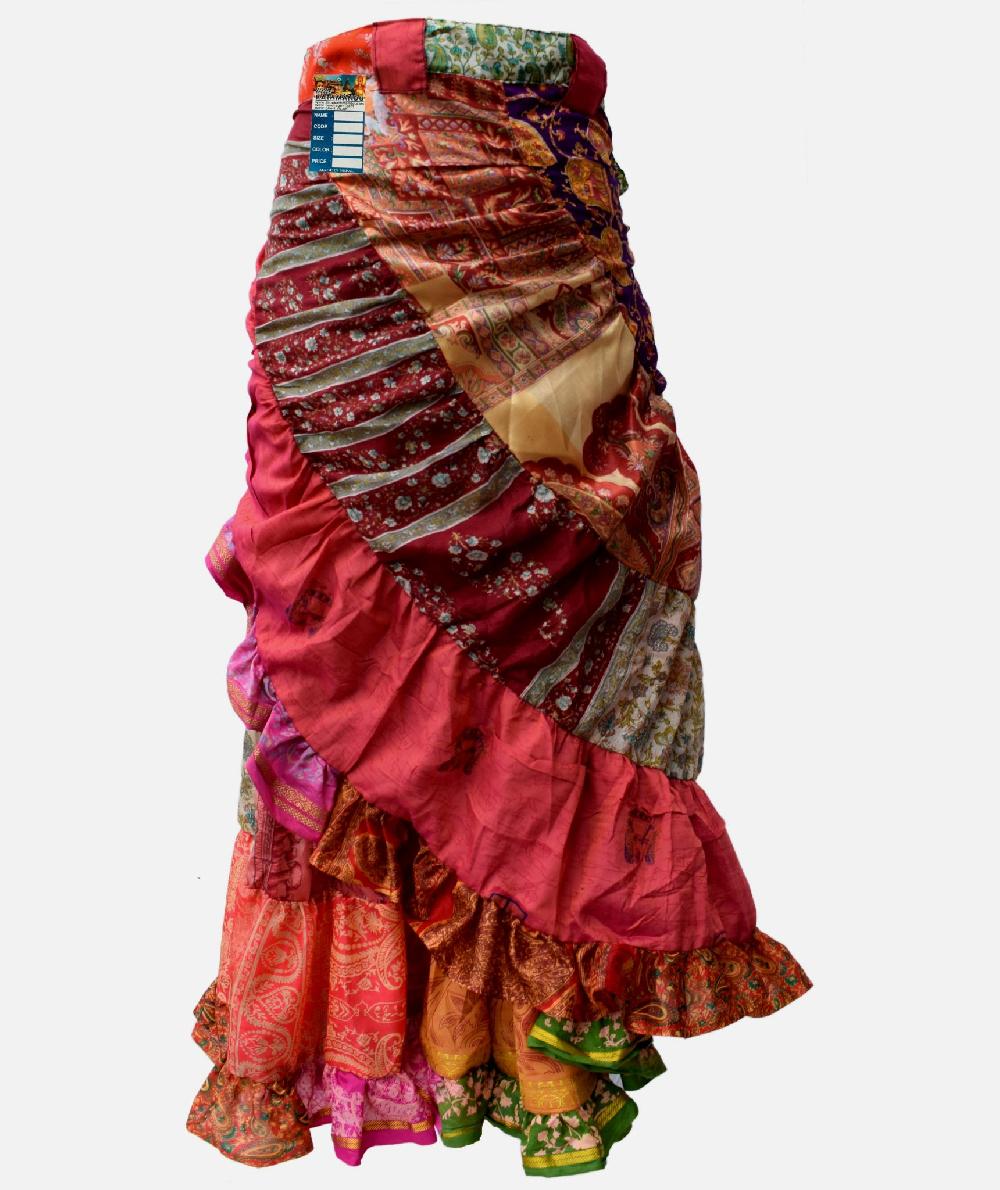 gheri Wrap Around Silk Aysmmetrical Skirt