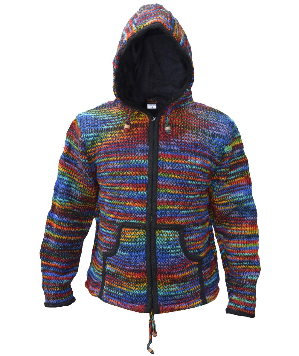 Gheri Men's Tie-dye Woolen Jacket Black Rainbow Tie Dye