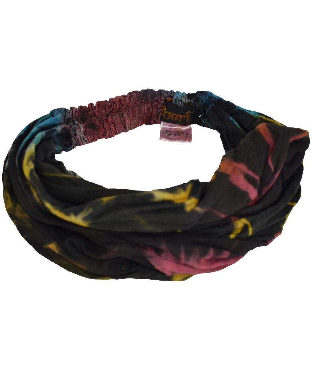 Gheri Mustard Cotton Tie Dye Multi-color Headband Black Rainbow