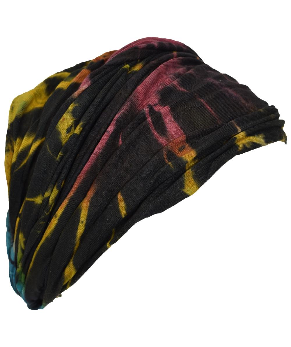 gheri Mustard Cotton Tie Dye Multi-color Headband Black Rainbow