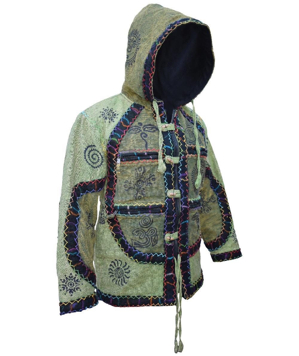 Gheri Patchwork Stitched Winter Stamped Jacket Green