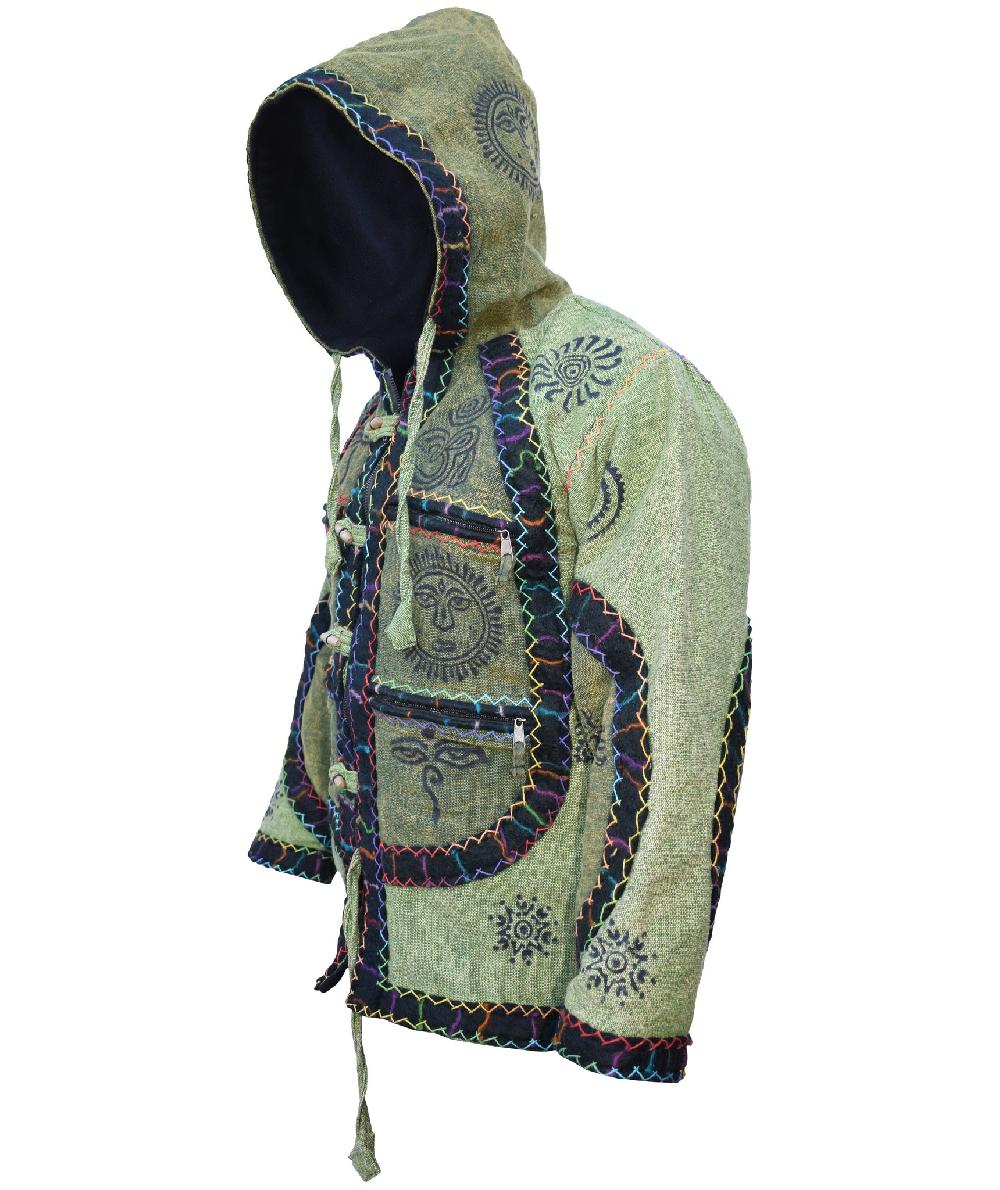 Gheri Patchwork Stitched Winter Stamped Jacket Green