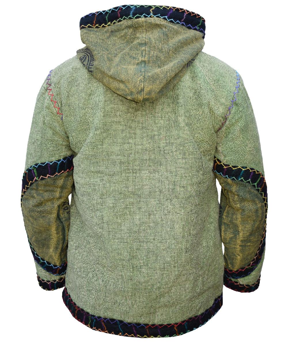 Gheri Patchwork Stitched Winter Stamped Jacket Green