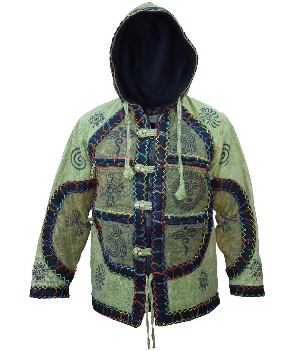 gheri Patchwork Stitched Winter Stamped Jacket green