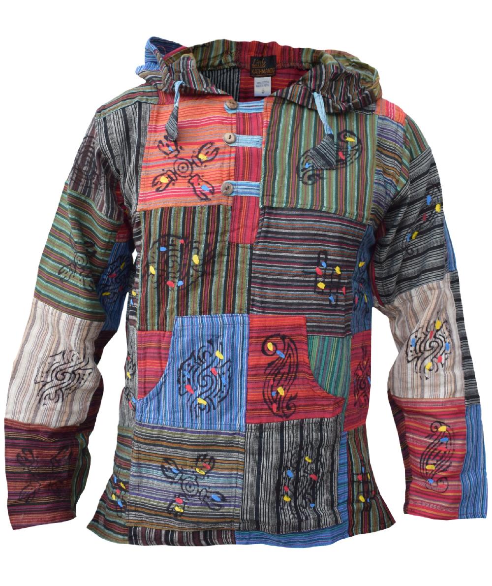 gheri Patchwork Stonewashed Grandad Hoody Stonewashed