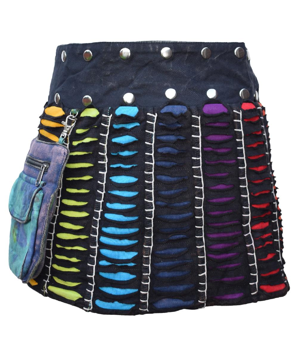 Gheri Reversible Patchwork Tiedye Popper Wrap Skirt Embroidery Patch