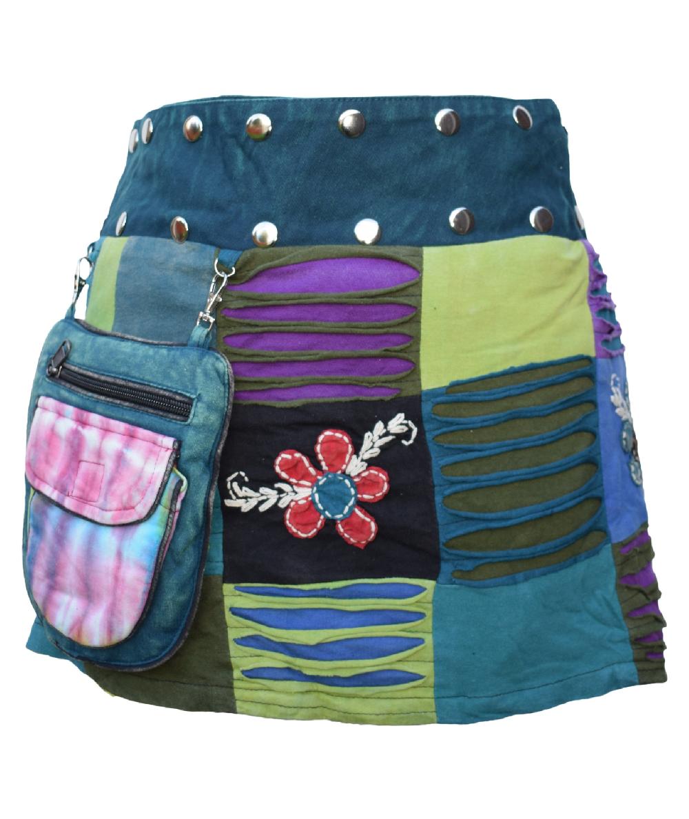 Gheri Reversible Patchwork Tiedye Popper Wrap Skirt Embroidery Patch